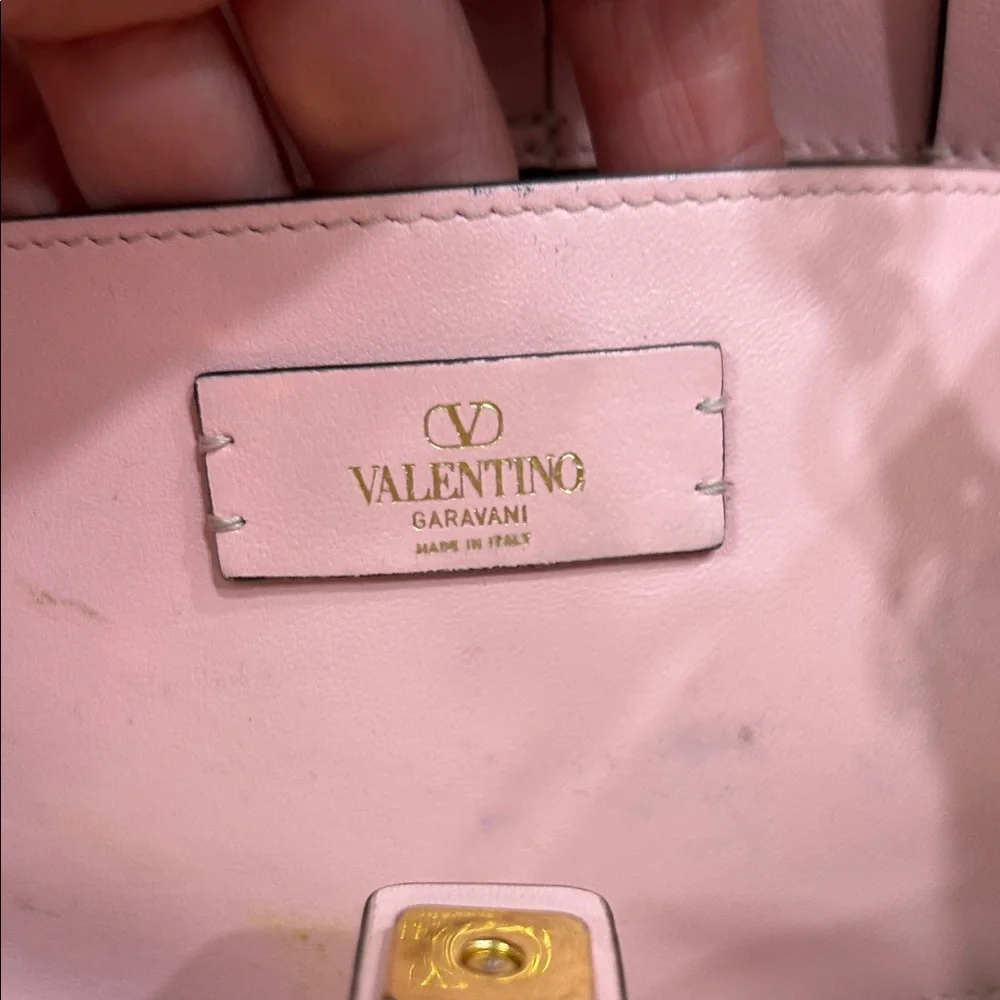 Valentino Garavani Pink Leather and  Canvas  Small tote bag VG gold logo